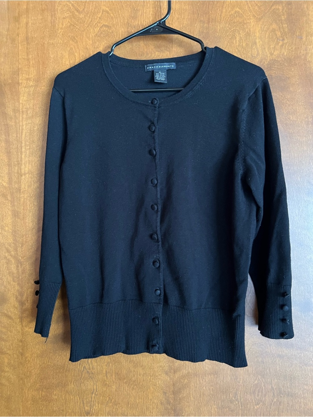 Grace Elements Black Button-Front Crewneck Cardigan
